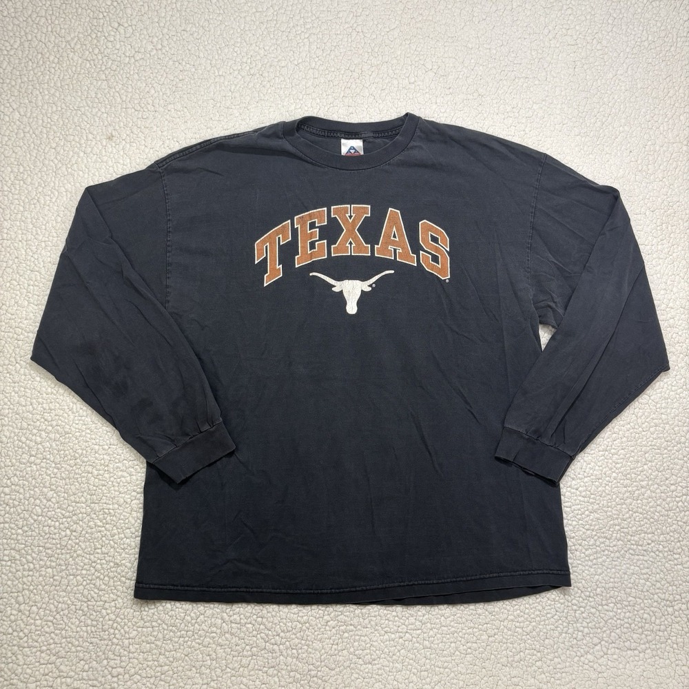 Vintage Texas Longhorns NCAA Football Long Sleeve Black Shirt Size 2XL Faded
